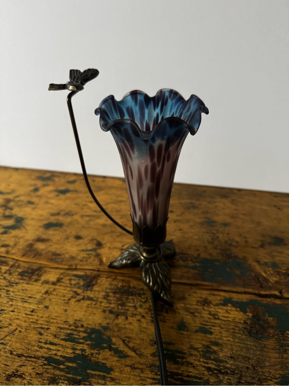 Metal and Glass Flower and Butterfly Lamp - Picture 11 of 11